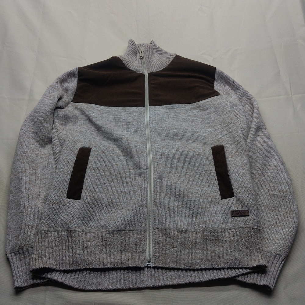 Buffalo David Bitton Westony Full Zip Sweater Knit Brown Tan Casual Mens Large